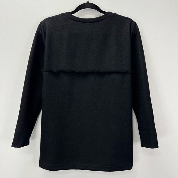 Samuji Women’s Medium Black 100% Wool Crewneck Pullover Sweater Ruffled - Picture 5 of 9